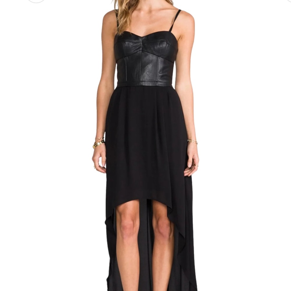 BCBG Max Azria Leandra High Low Faux Leather Dress M